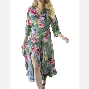 Vienna Floral Wrap Dress in Green